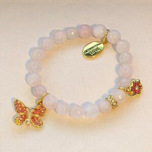 DANBURY MINT Unconditional Love Faceted Rose Quartz Gemstone Stretch Bracelet